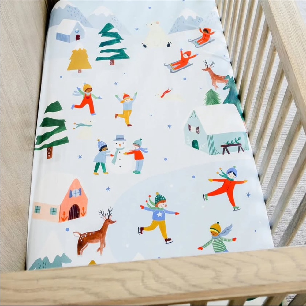 Rookie Humans Snowy Day Christmas winter holiday Standard Size Crib Sheet